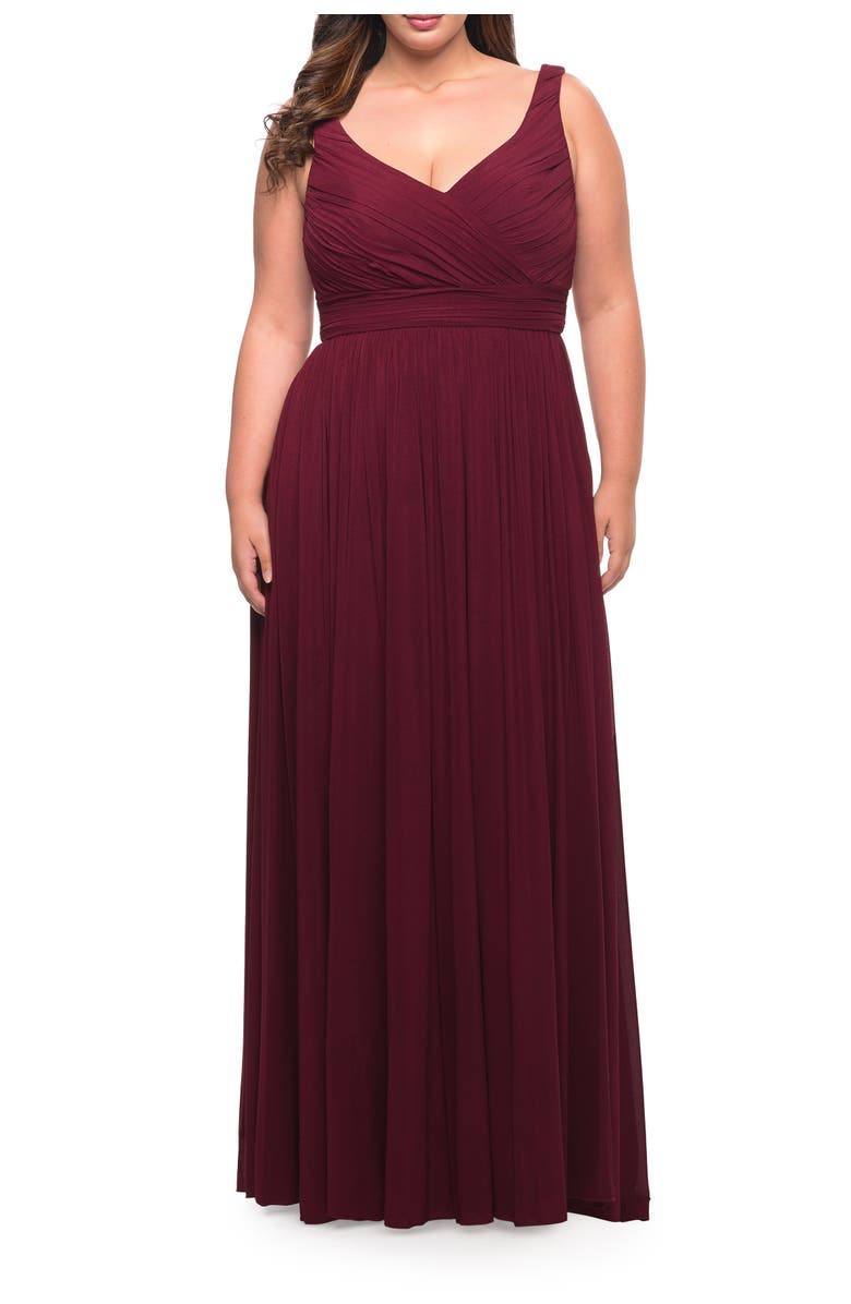 La Femme Plus Size Long Gown, Main, color, Dark Berry