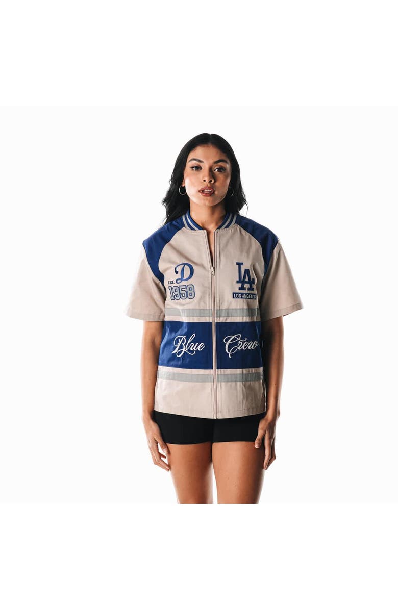 THE WILD COLLECTIVE Women's The Wild Collective  Cream Los Angeles Dodgers Racing Raglan Full-Zip T-Shirt, Alternate, color, 