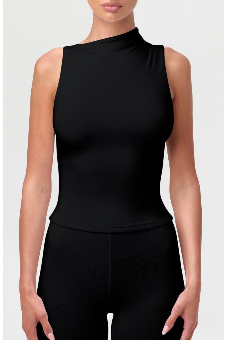 Smooth Asymmetric Neck Sleeveless Top, Alternate, color, BLACK