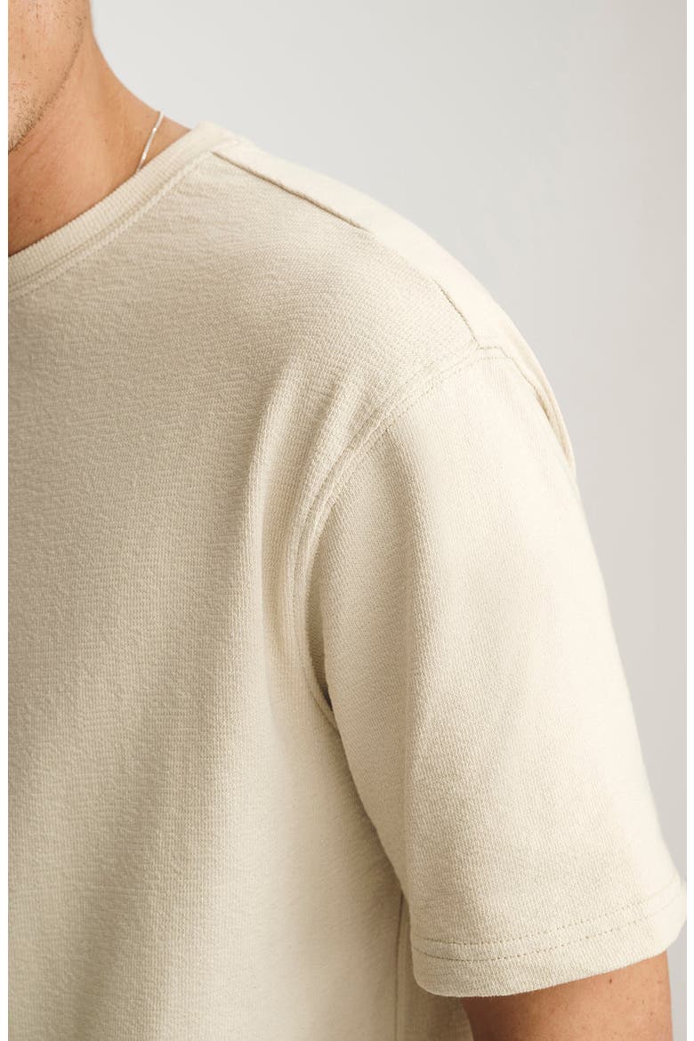 Off White Textured Cotton Crewneck T-Shirt, Alternate, color, OVERCAST
