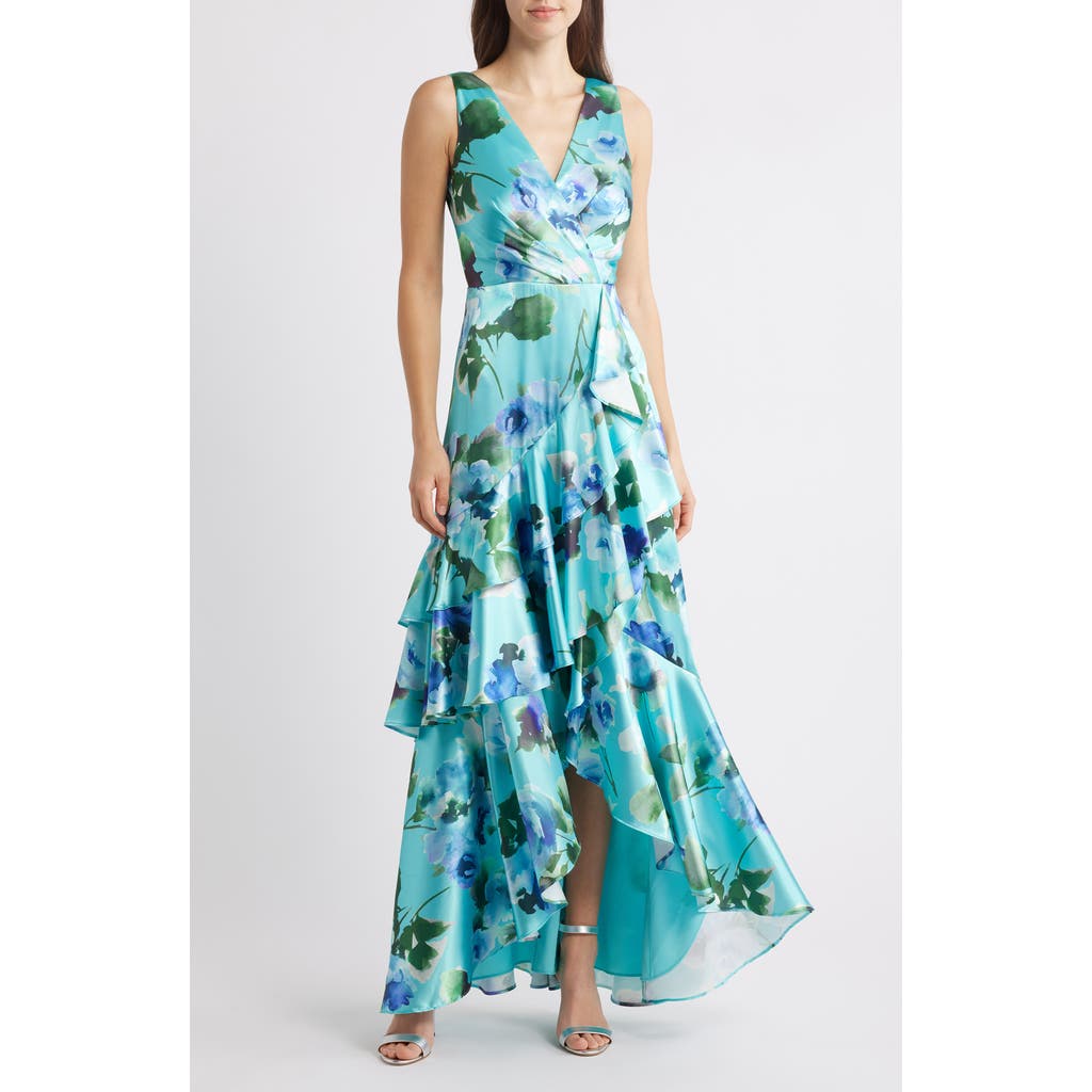 Eliza J Plus Size Printed Satin High-low Midi Dress