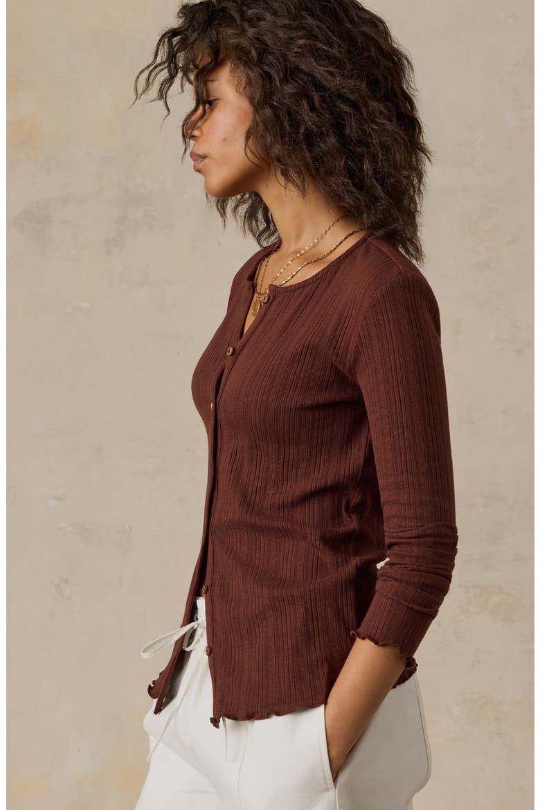 Paradise Organic Cotton Blend Pointelle Cardigan, Alternate, color, CHOCOLATE FONDANT