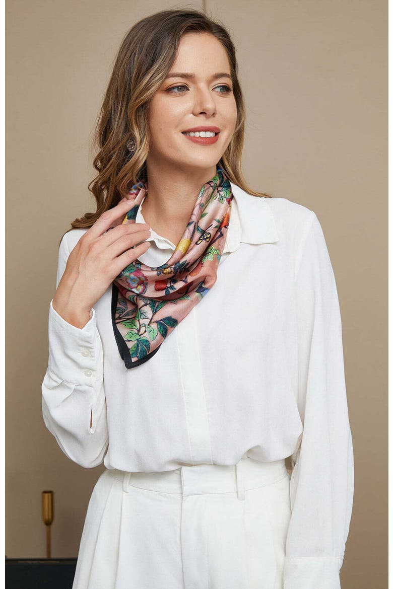 100% Mulberry Silk Floral Pattern Square Scarf, Alternate, color, Floral