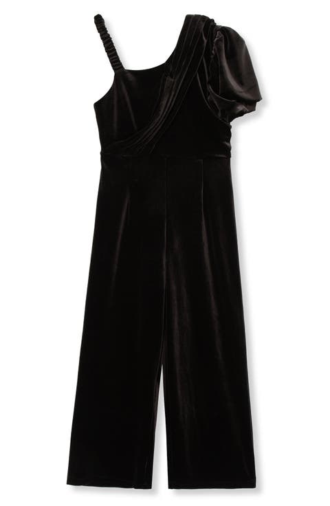 Kids' Asymmetric Velour Wide Leg Jumpsuit (Big Kid)