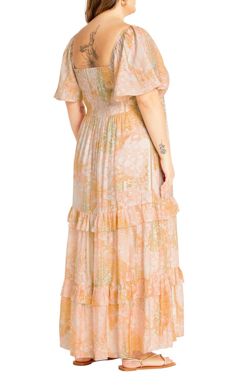City Chic Marci Tiered Print Maxi Dress, Alternate, color, Sunkissed