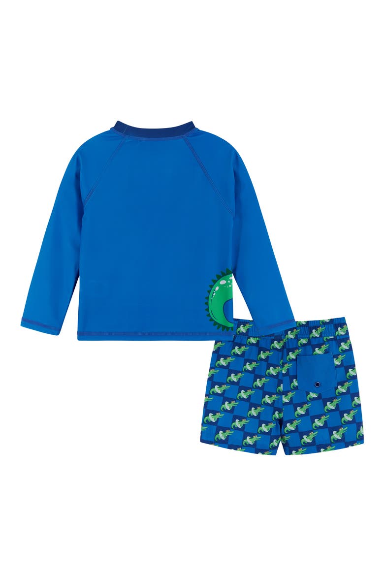 Long Sleeve Rashguard T-Shirt & Swim Shorts Set, Alternate, color, BLUE GATOR
