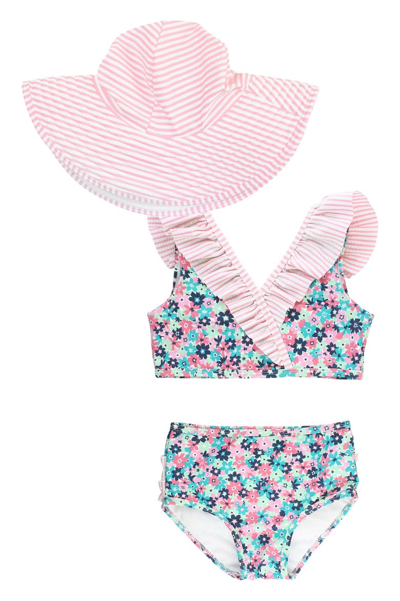 Water Lilies Two-Piece Swimsuit & Hat Set, Main, color, PINK