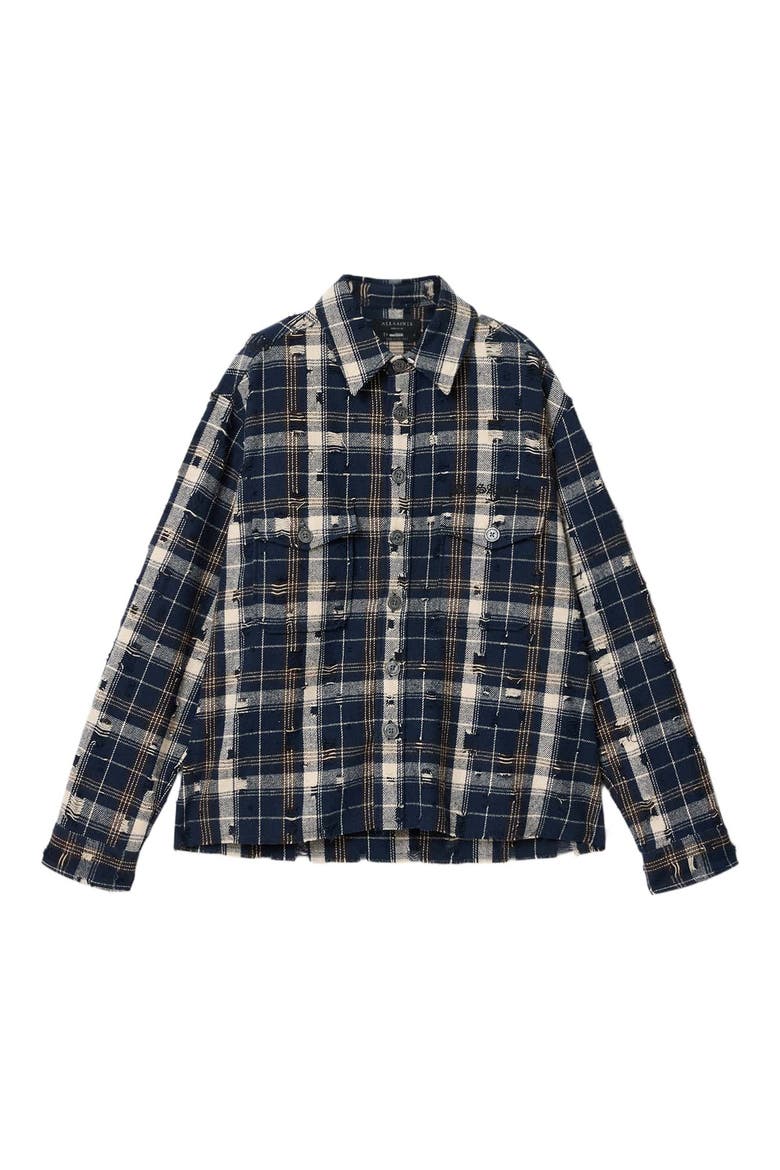 Rei Distressed Plaid Cotton Button-Up Shirt, Main, color, MYSTIC BLUE