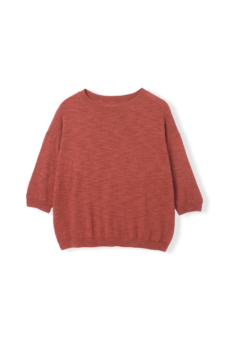 3/4 Sleeve Linen Blend Crew Neck Top, Alternate, color, Clay