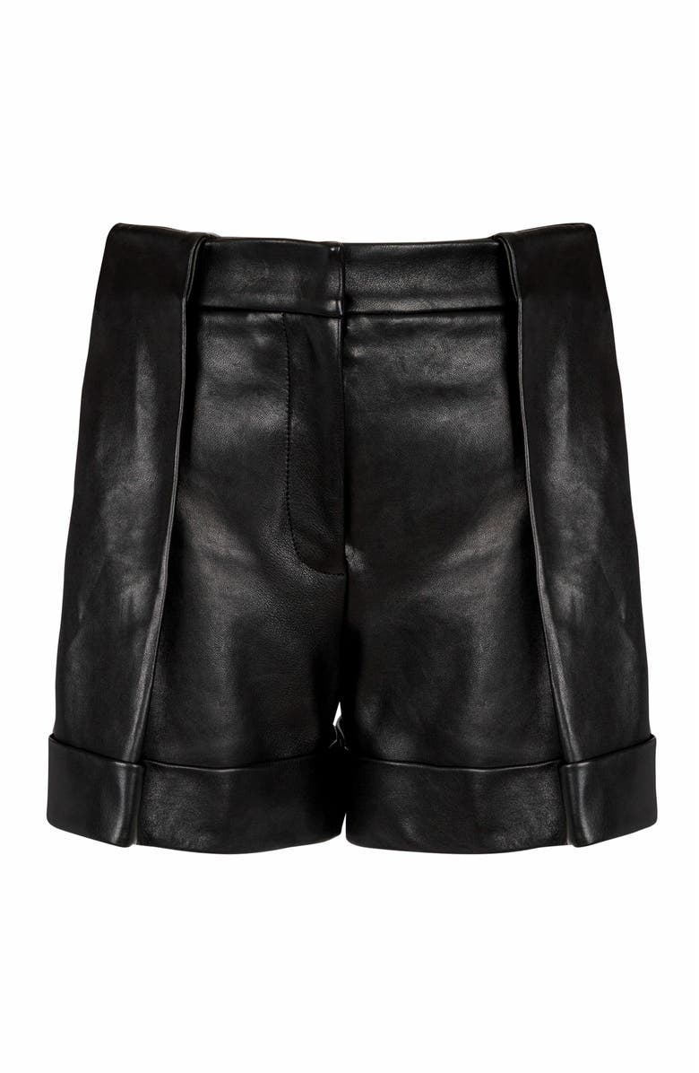 Balmain Pleated Lambskin Shorts, Main, color, Black