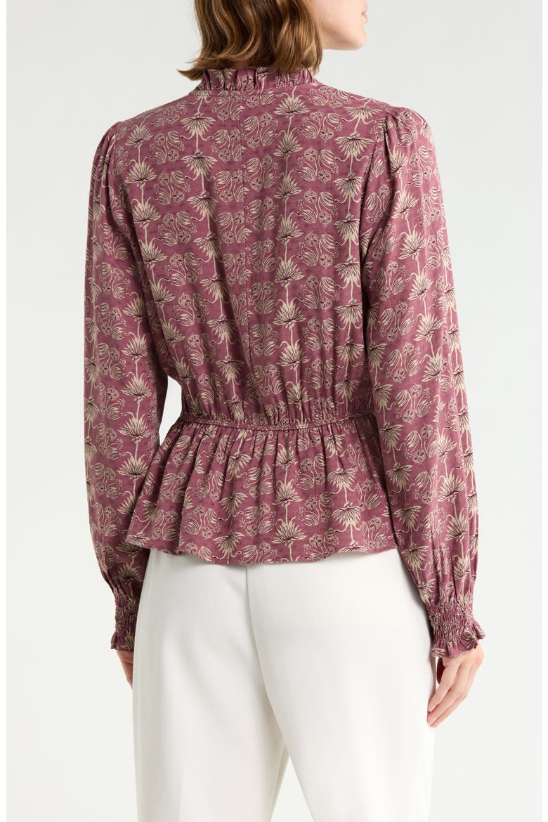 Long Sleeve Peplum Top, Alternate, color, BURGUNDY - TAN PALM GEO