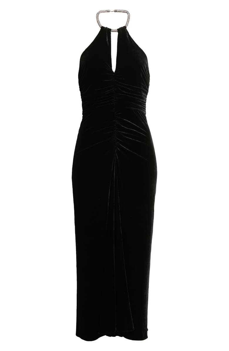Veronica Beard Josette Beaded Halter Neck Velvet Dress, Alternate, color,