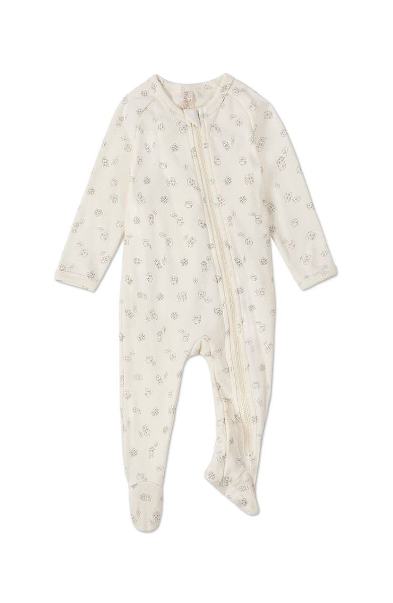 MiniMoi Love is Home Cotton Blend Zippered Footie, Main, color, Black