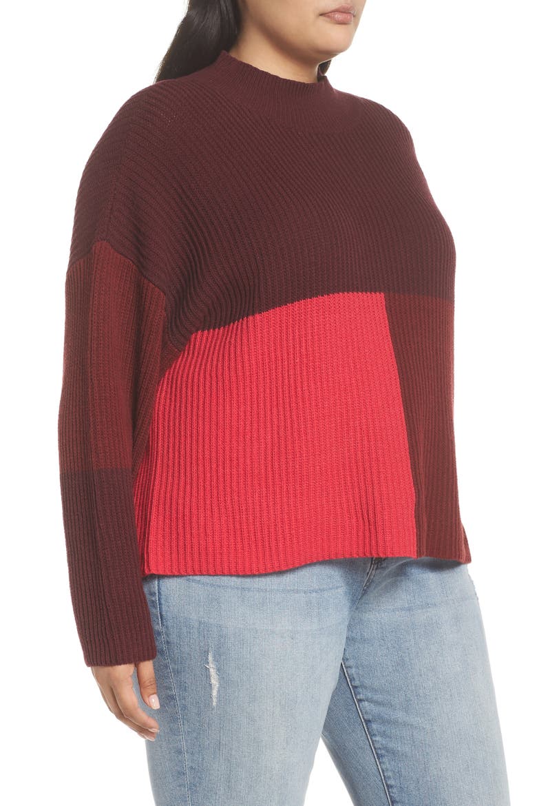 Mock Neck Colorblock Sweater, Alternate, color, RED RUMBA COLORBLOCK