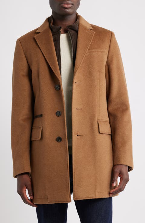 Ellington Wool & Cashmere Overcoat with Quilted Faux Suede Bib