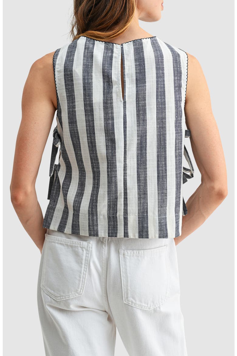 Stripe Side Ties Crop Cotton & Linen Blend Top, Alternate, color, NAVY STRIPE