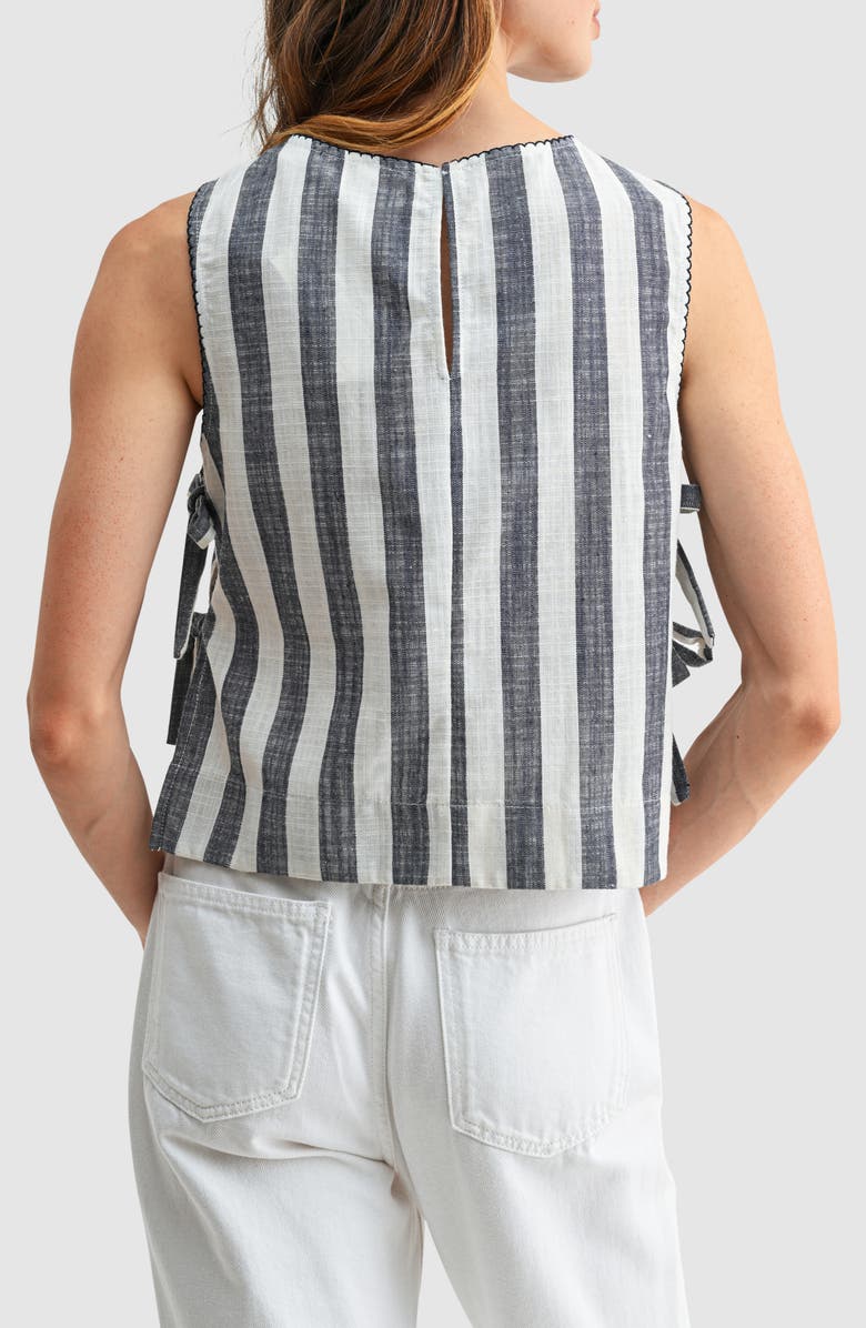 All in Favor <p>Stripe Side Ties Crop Cotton & Linen Blend Top</p>, Alternate, color, Navy Stripe