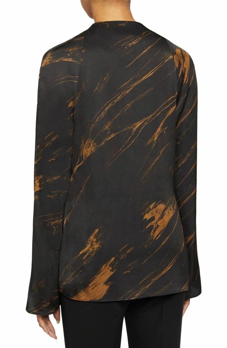 Santorelli ZURI Silk Long Sleeve V-Neck Blouse in Abstract Crepe, Alternate, color,