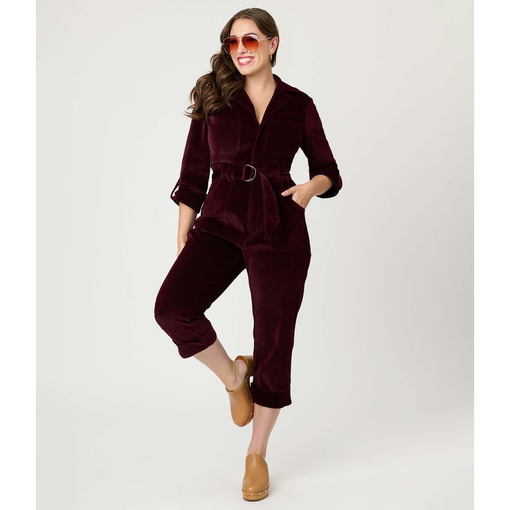 Unique Vintage Trixie Jumpsuit In Burgundy
