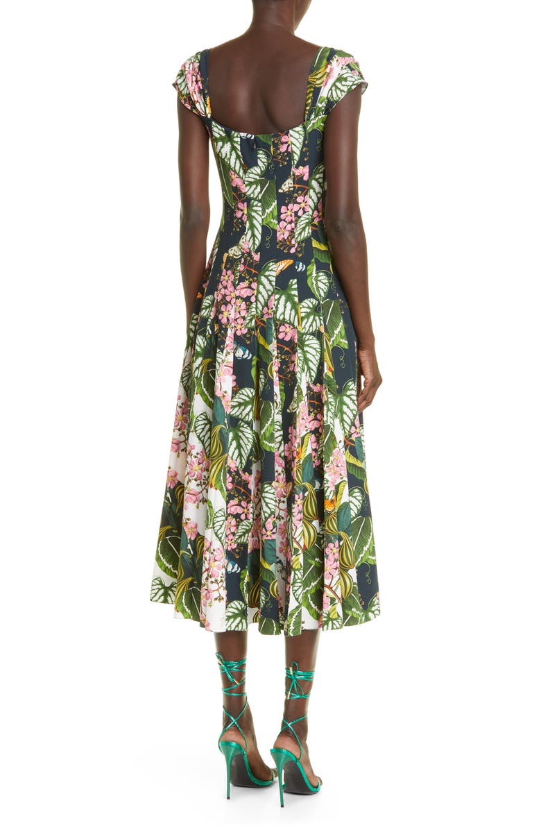 Oscar de la Renta Botanical Print Cap Sleeve Fit & Flare Dress, Alternate, color, 