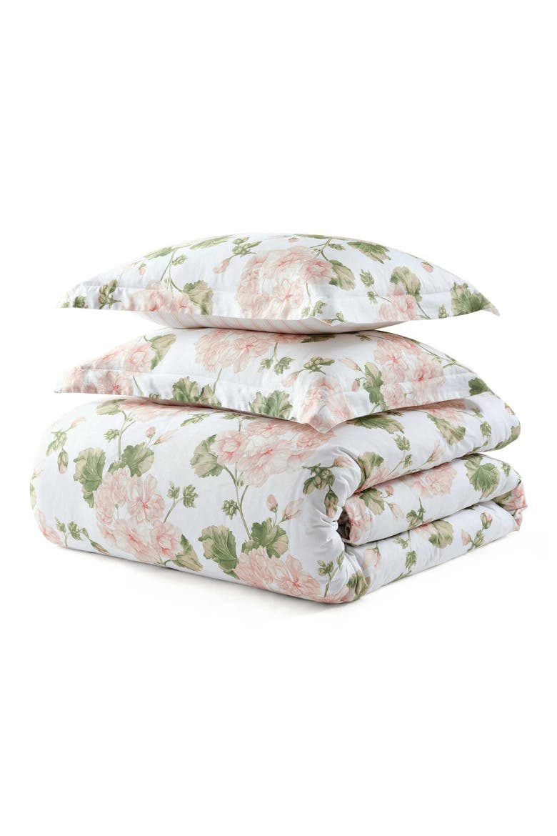 Geranium Bloom Cotton Sateen Comforter Set, Main, color, WHITE/ SOFT PINK/ GREEN