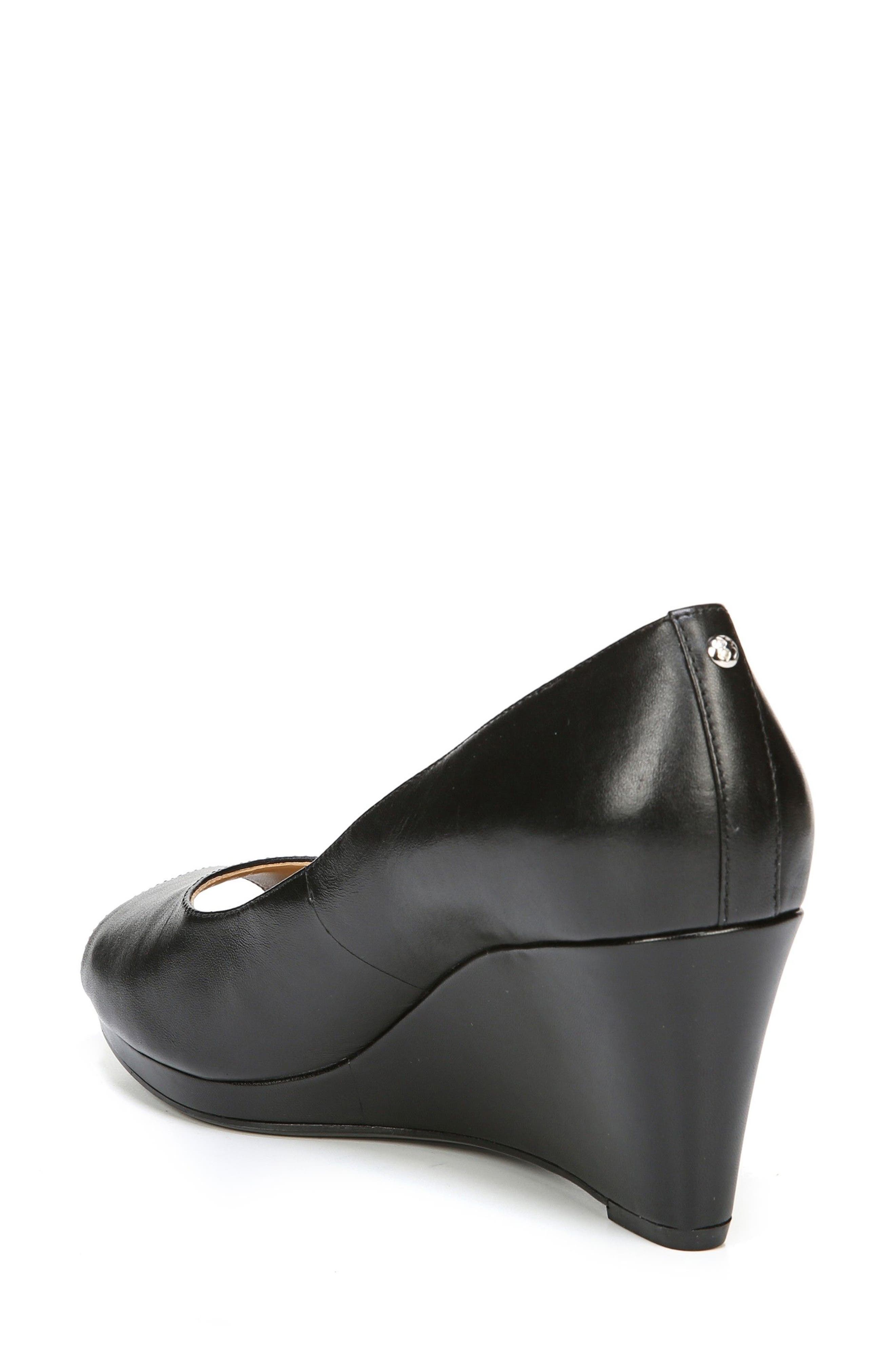 Olivia Peep Toe Wedge, Alternate, color, BLACK LEATHER