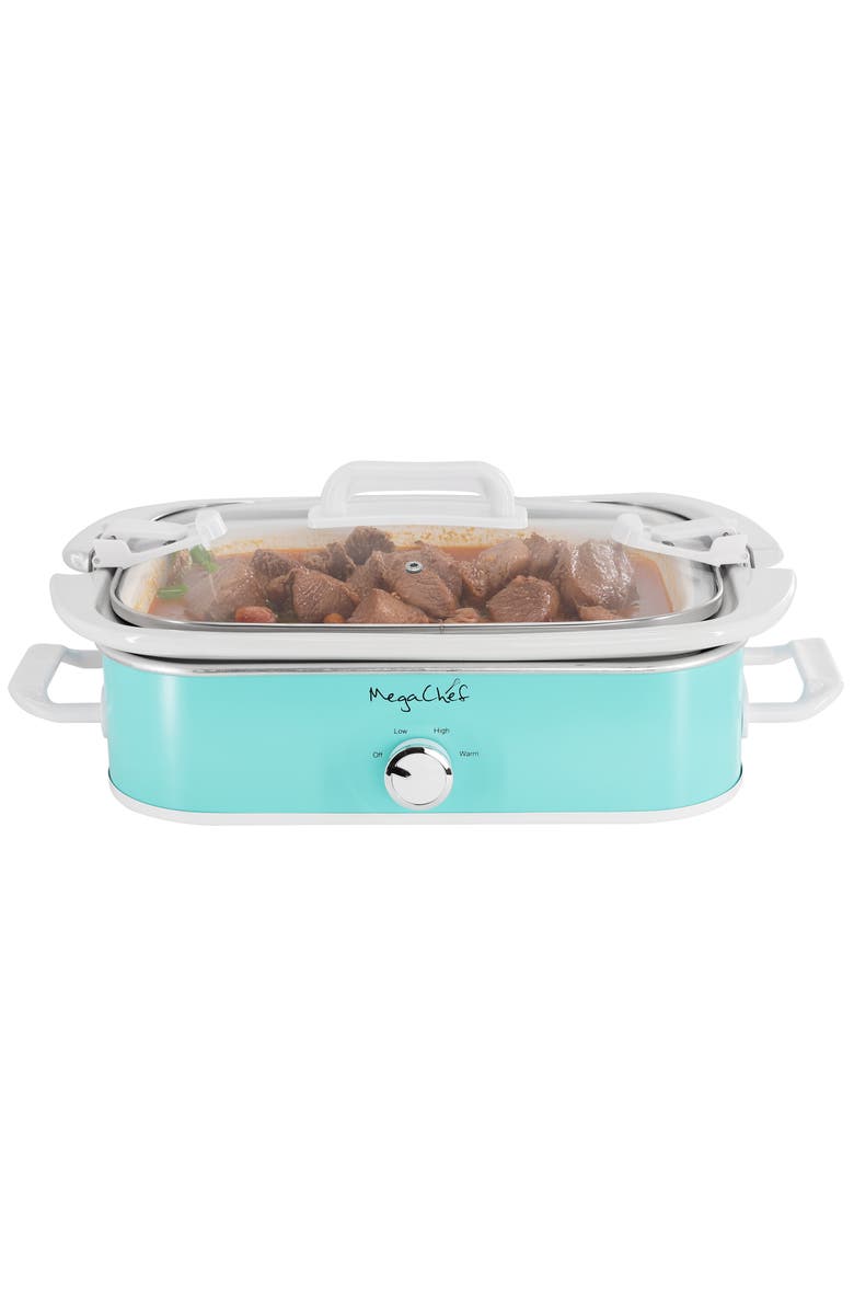 Megachef 3.5 Quart Casserole Slow Cooker with 3 Temperature Settings in Turquoise, Main, color, 