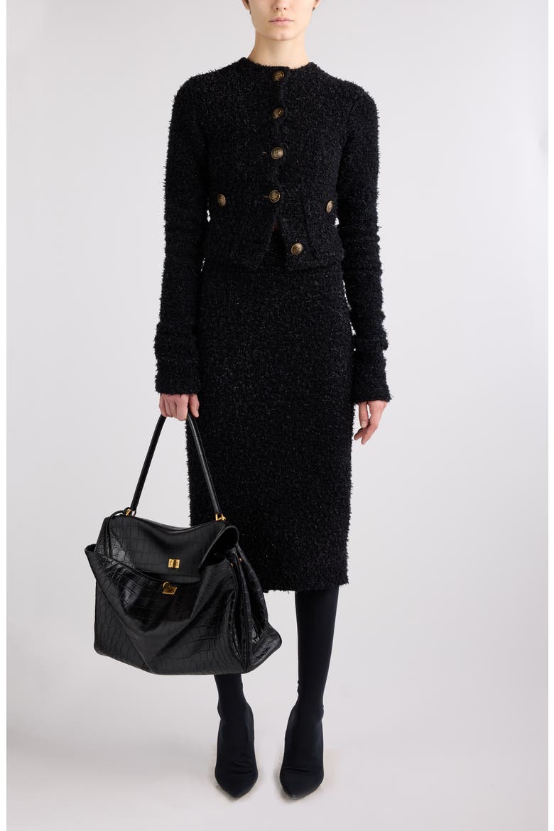 Shimmer Tweed Crop Cardigan, Alternate, color, BLACK
