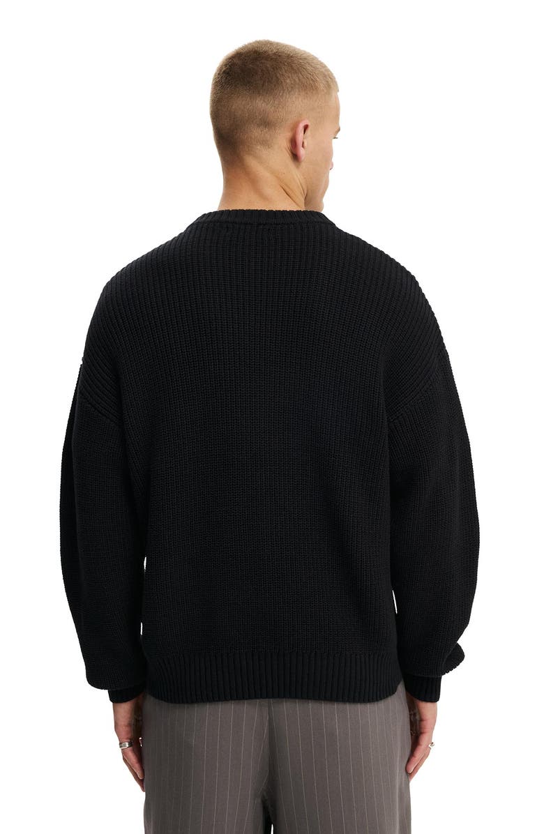 Cotton On Men's Box Fit Crew Knit, Alternate, color, Black  Emb