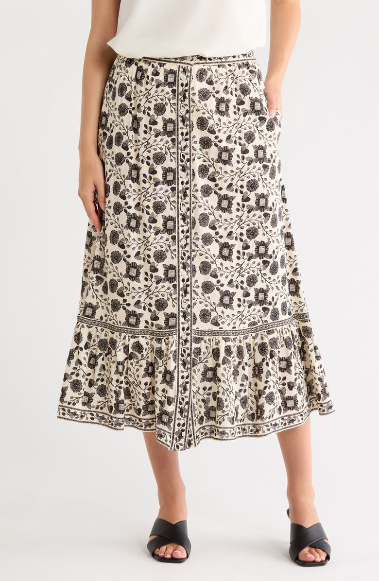 MAX STUDIO Button Front Maxi Skirt, Main, color, Crm/ Black Floral Hrts