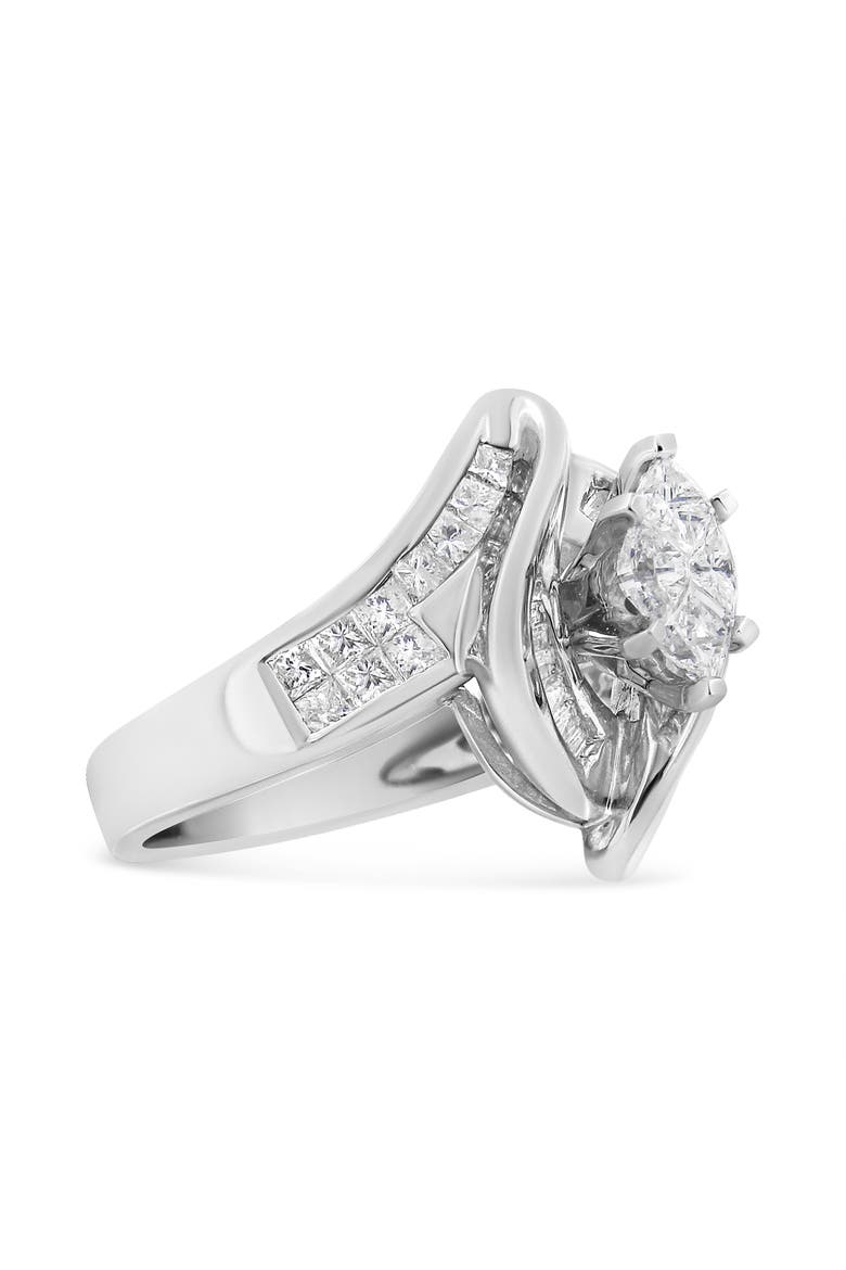 14K White Gold 1 1/4 Cttw Pie, Baguette and Princess cut Diamond Marquise Shape Engagement Cocktail Ring, Alternate, color, White Gold