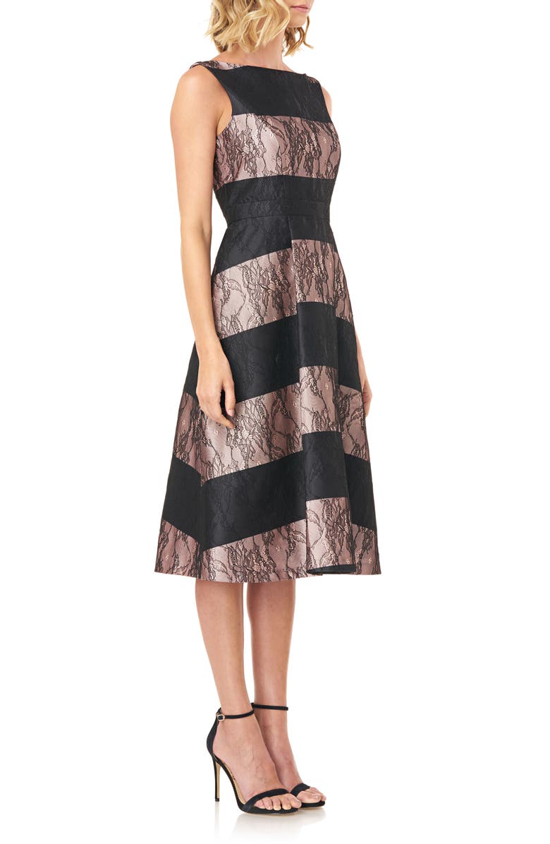 Kay Unger Sarah Stripe Floral Lace Cocktail Dress, Alternate, color, 