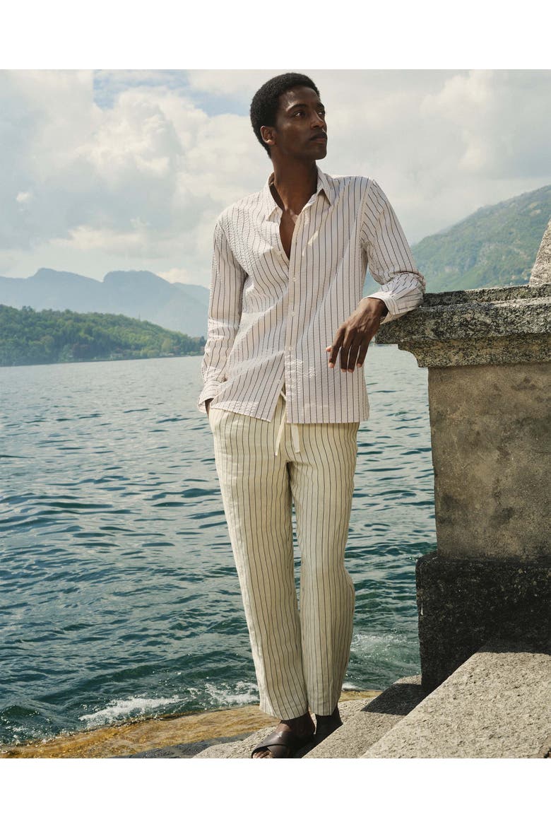 Justin Seersucker Cotton Stripe Shirt, Alternate, color, Latte/Night Iris