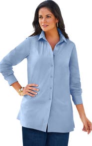 Jessica London Stretch Cotton Poplin Button Down Shirt