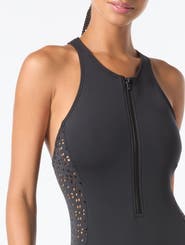 MICHAEL Michael Kors Zip Front One Piece Swimsuit