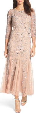 Pisarro Nights Illusion Sleeve Beaded A-Line Gown