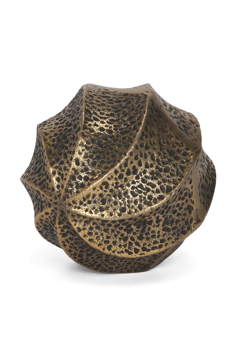 Imani Sculptural Textured Metal Decorative Orb, Alternate, color, Metallic Gold