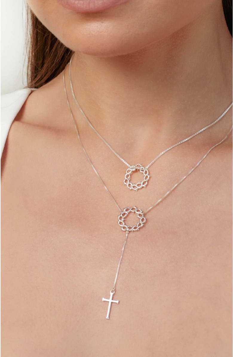 Rizen Jewelry Crown Of Thorns Y Necklace, Alternate, color, Sterling Silver