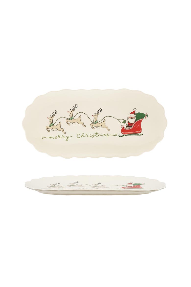 Scalloped Stoneware Sleigh Platter, Main, color, Multicolor