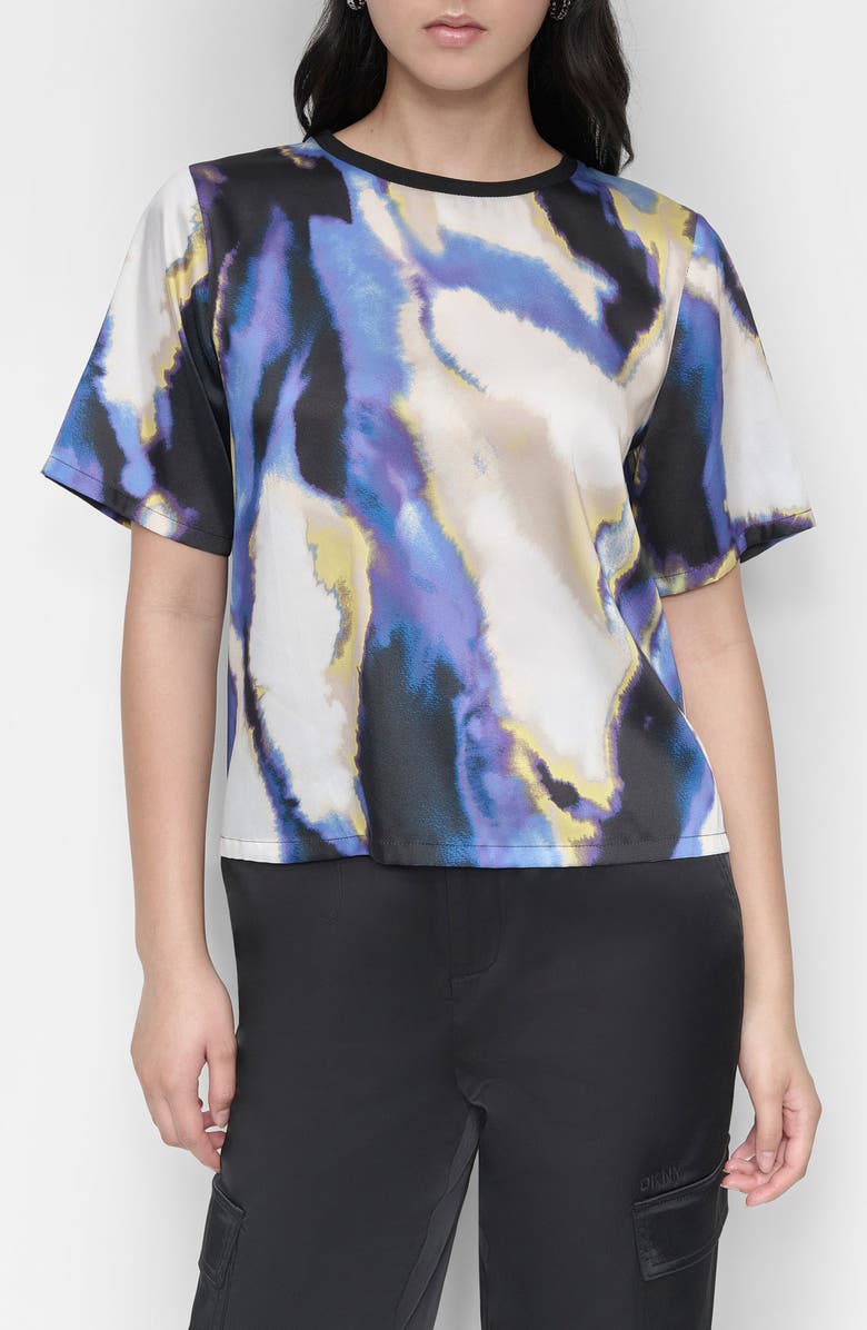 DKNY Abstract Print Short Sleeve Top, Main, color, 