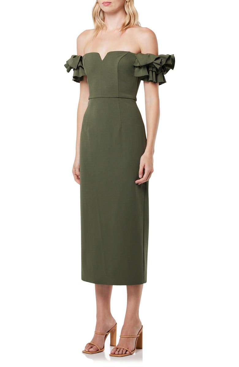 Elliatt Creole Off the Shoulder Sheath Midi Dress, Alternate, color, 