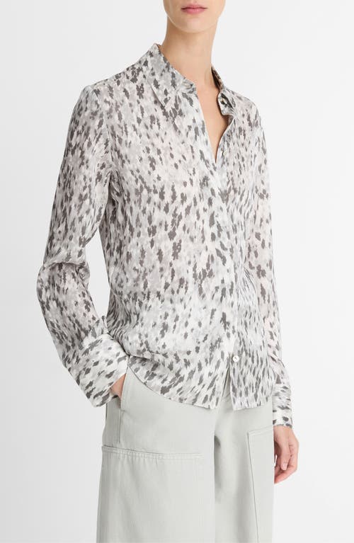 Vince Abstract Onyx Slim Fit Satin Silk Shirt In Grey Onyx
