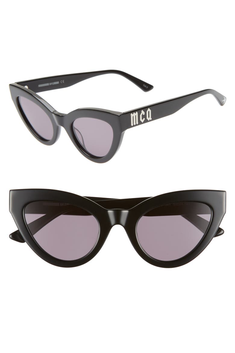 Alexander McQueen 50mm Cat Eye Sunglasses, Main, color, BLACK