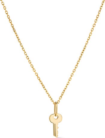 Gold Pendant Necklace - Key Charm Necklace