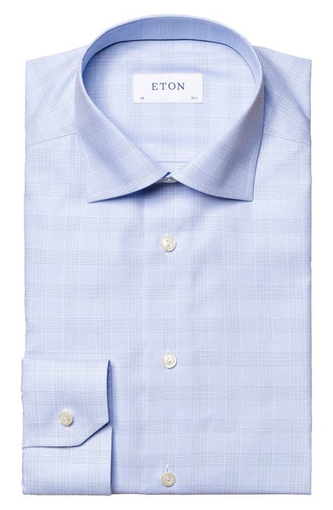 Classic Fit Blue Plaid Cotton Dress Shirt (Regular & Big)