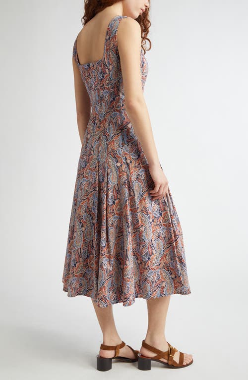 Veronica Beard Jolie Paisley Sleeveless Stretch Cotton Midi Dress In Navy Multi