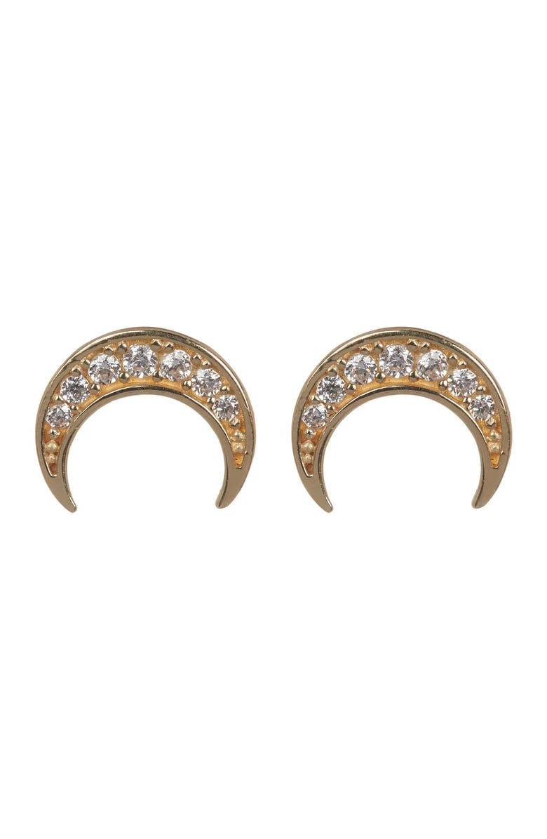 CANDELA JEWELRY 14K Yellow Gold Pave CZ Crescent Moon Stud Earrings, Main, color, 