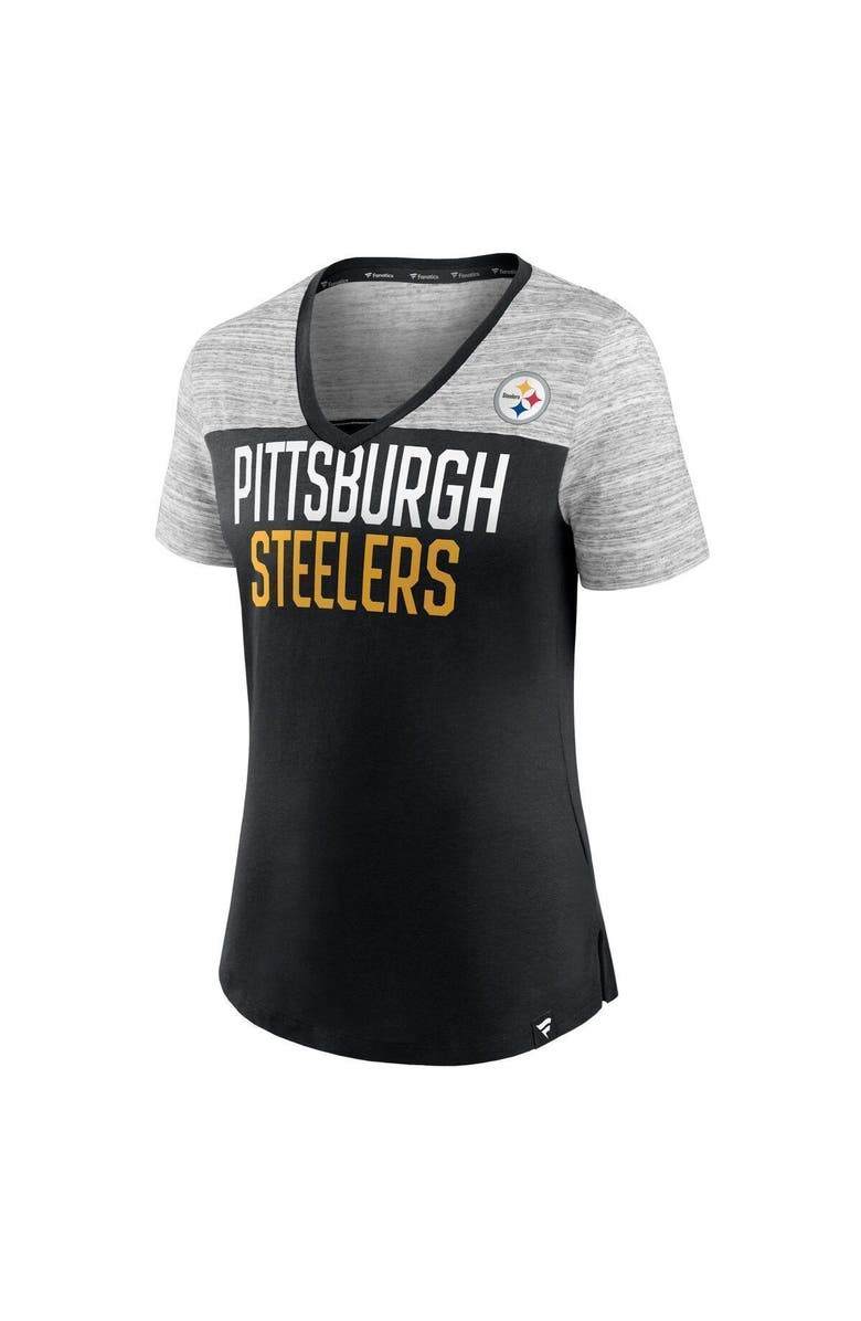 FANATICS Women's Fanatics Branded Black/Heathered Gray Pittsburgh Steelers Close Quarters V-Neck T-Shirt, Alternate, color, 