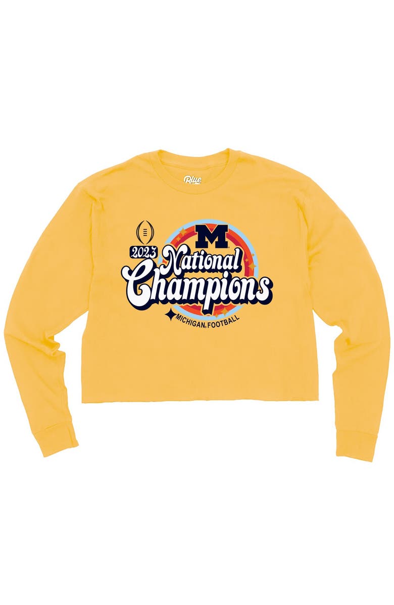 BLUE 84 Women's Blue 84  Maize Michigan Wolverines College Football Playoff 2023 National Champions Cropped Long Sleeve T-Shirt, Alternate, color, 