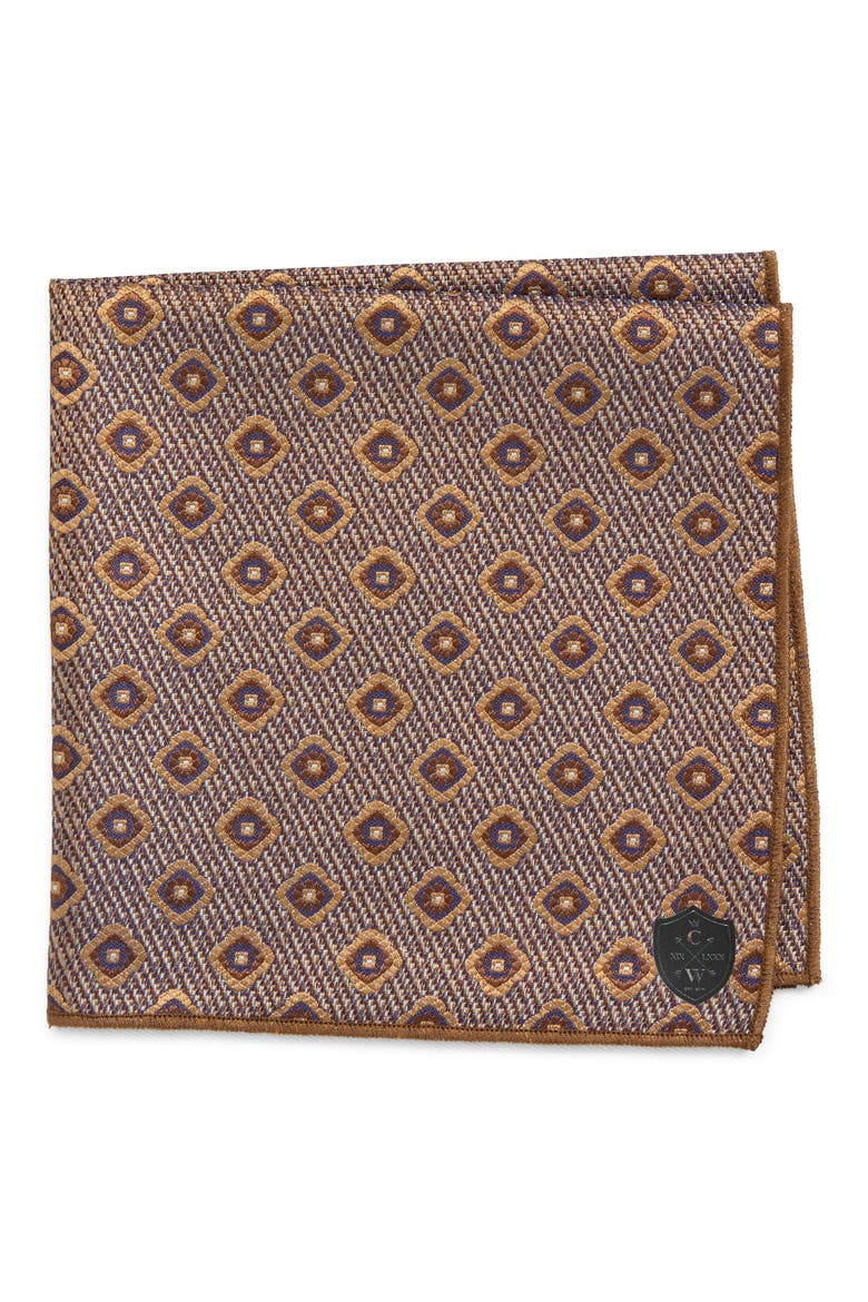 Brown Diamond Jacquard Silk Pocket Square, Main, color, BROWN